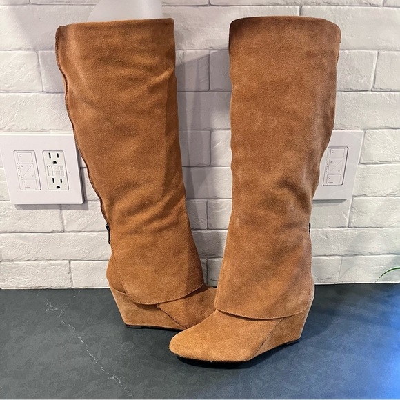 Jessica Simpson sz 6 Rallie chestnut suede tall wedge boots - Picture 2 of 15